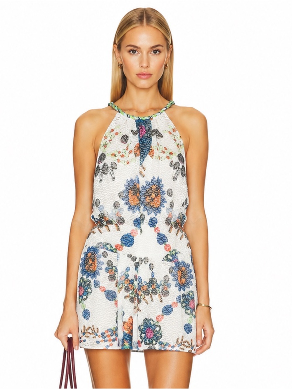 LULUMARI White Floral Halter Mini Dress Medium New Tags M Revolve